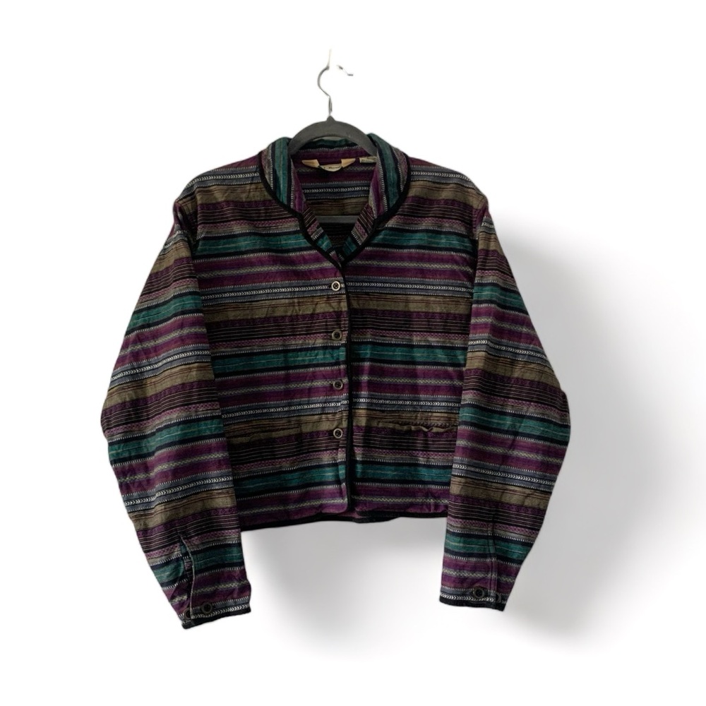 80s LL Bean Boho Striped Cotton Coat - Large